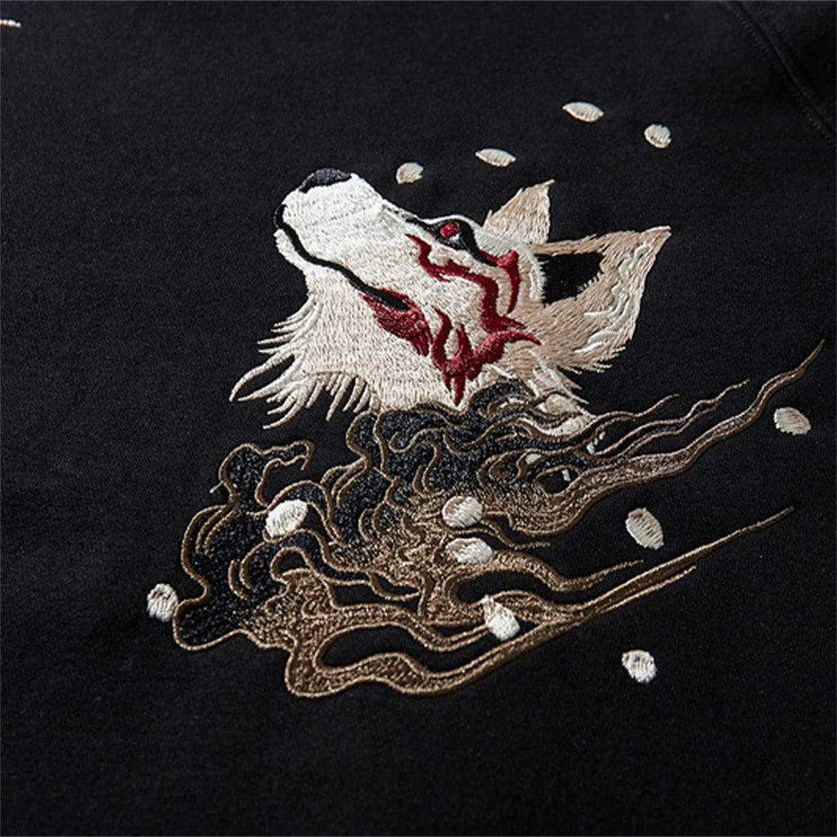 KOOPER™ Nine-Tailed Fox Vintage Hoodie – Y2K Harajuku Streetwear Pullover