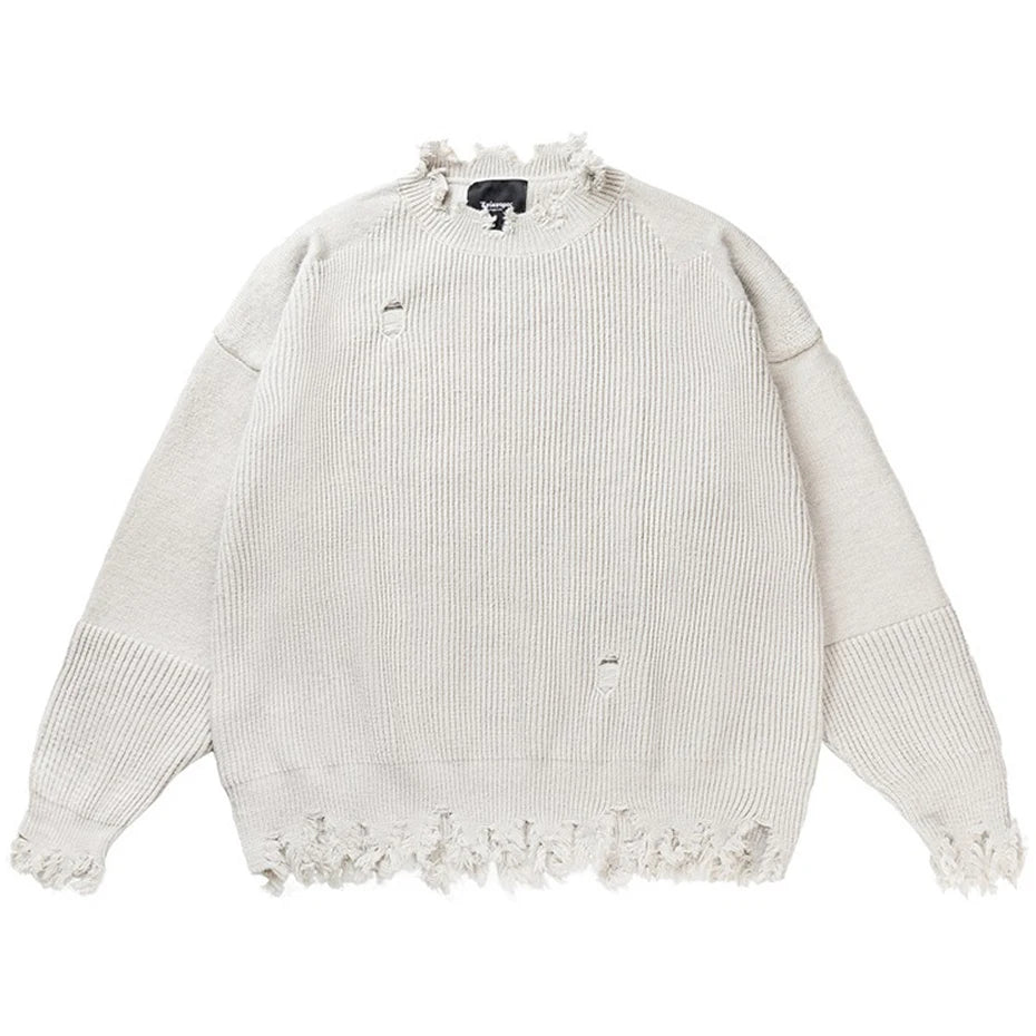 KOOPER™ Harajuku Oversized Ripped Knit Sweater – Unisex Streetwear Vintage Jumper