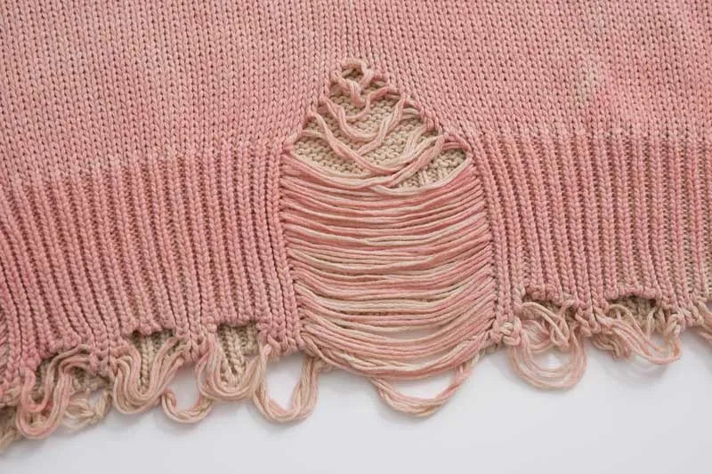 KOOPER™ Vintage Ripped Knit Sweater – High Street Y2K Distressed Pullover