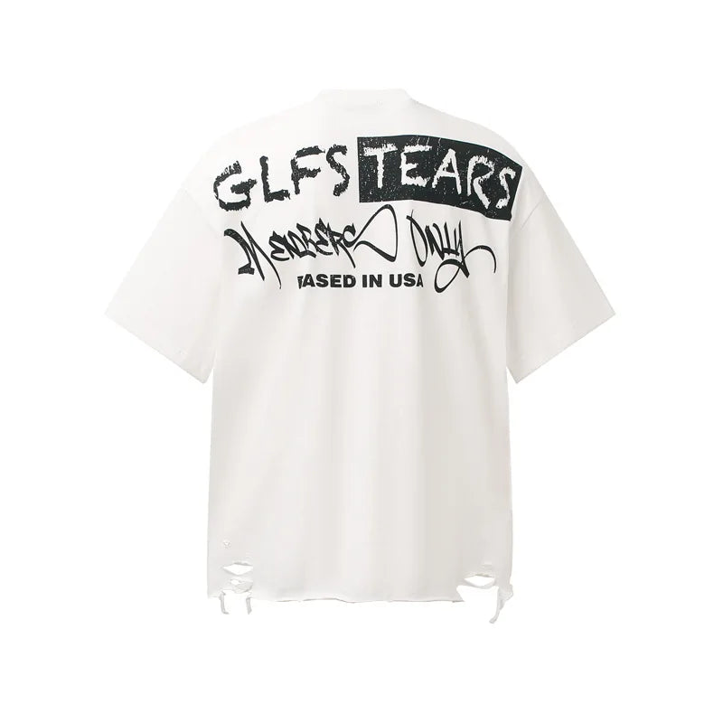 KOOPER™ Ripped Graffiti Y2K Tee – High Street Painted Loose-Fit T-Shirt