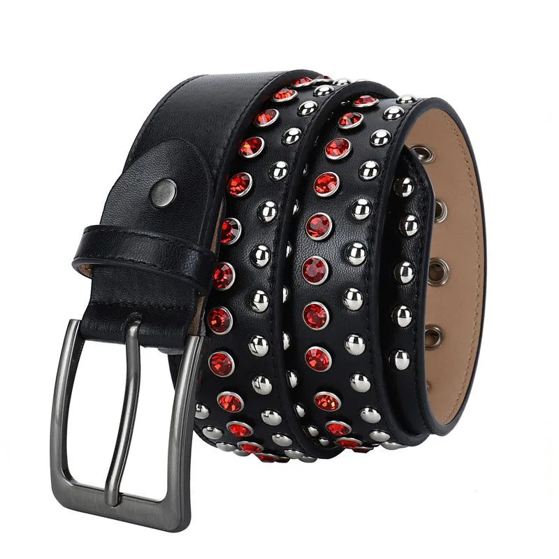 KOOPER™ Luxury Rhinestone Leather Belt – Unisex Studded Designer Waistband