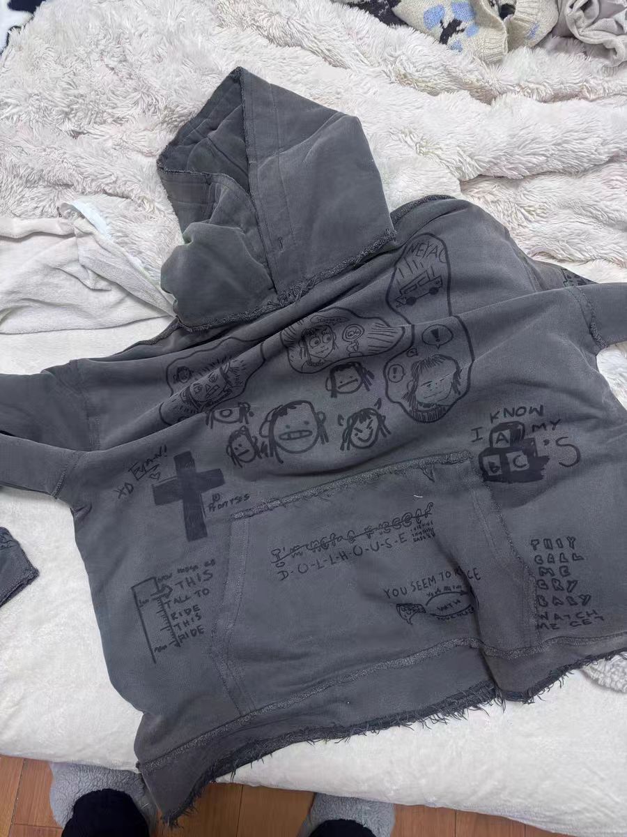 KOOPER™ Washed Vintage Abstract Hoodie – Oversized High Street Y2K Pullover