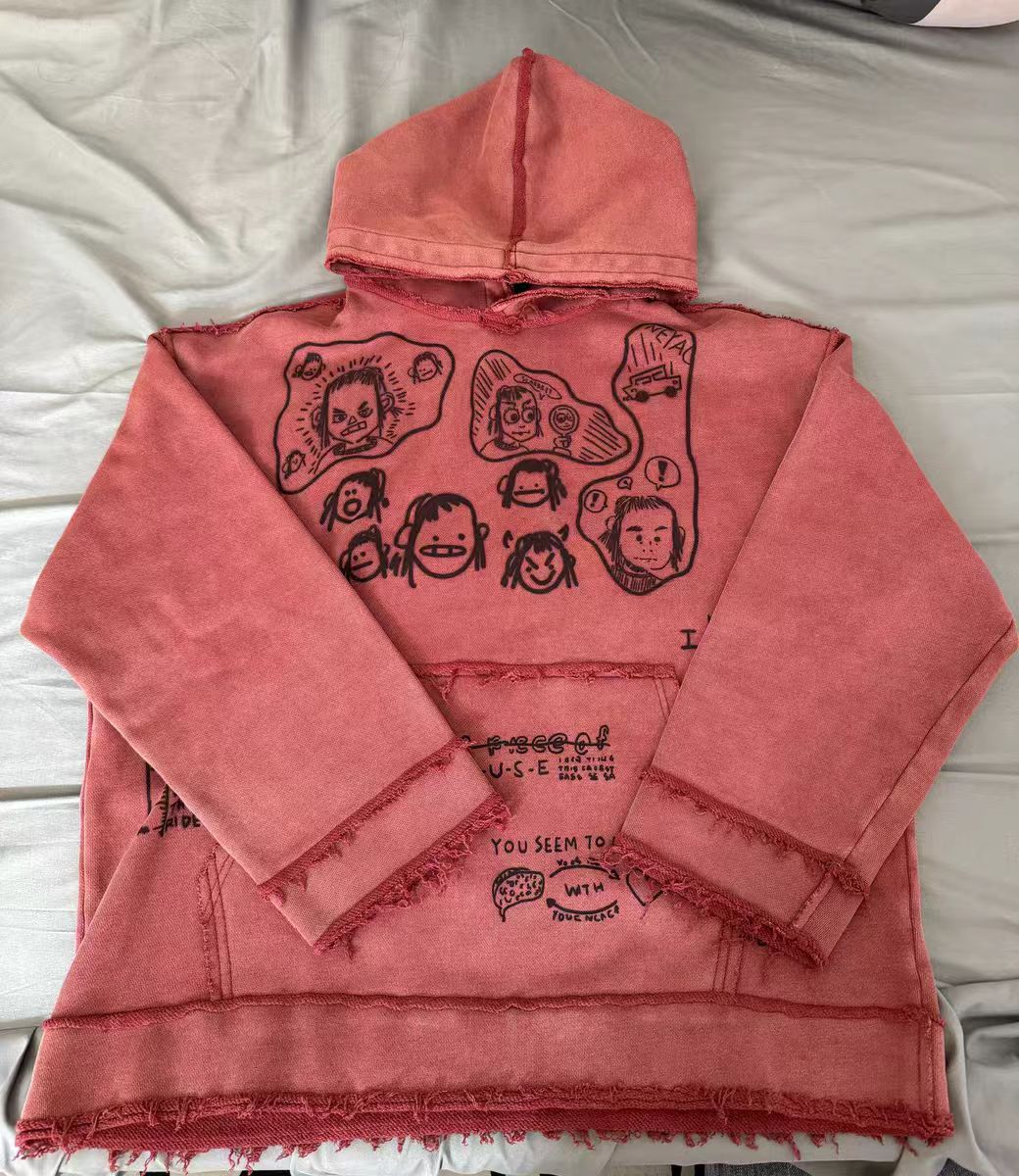 KOOPER™ Washed Vintage Abstract Hoodie – Oversized High Street Y2K Pullover