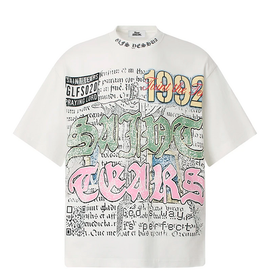KOOPER™ Oversized Graffiti Gothic Tee – Vintage Hip Hop Streetwear 100% Cotton