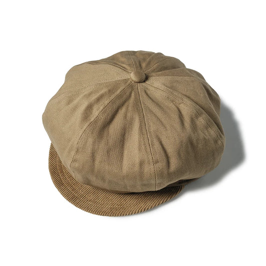 KOOPER™ Octagonal Newsboy Cap – Khaki Cotton Short Brim Streetwear Hat