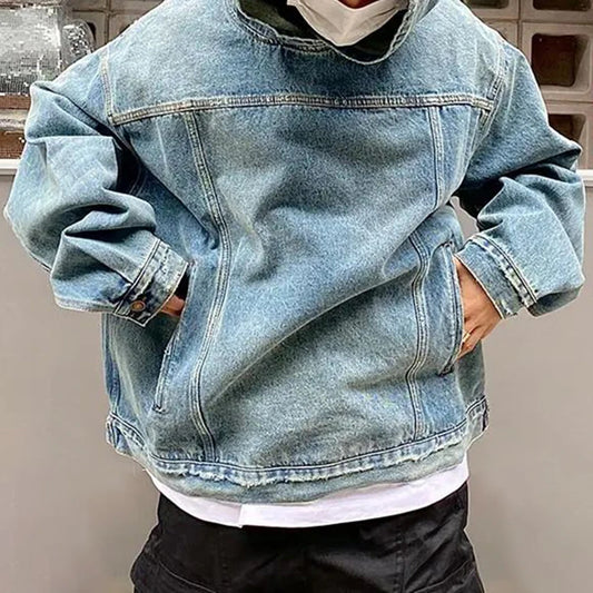 KOOPER™ Washed Denim Hoodie – Unisex Retro Streetwear Sweatshirt