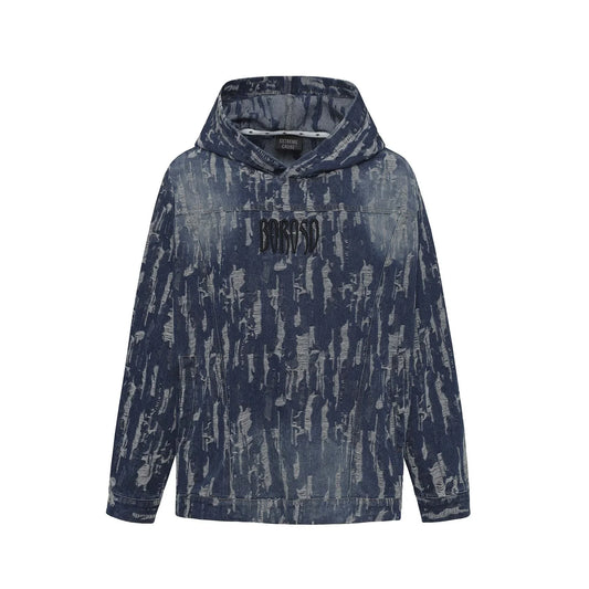 KOOPER™ Ripped Denim Hoodie – American Letter Embroidery High Street Unisex Sweatshirt