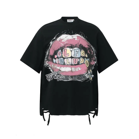 KOOPER™ Ripped Graffiti Y2K Tee – High Street Painted Loose-Fit T-Shirt