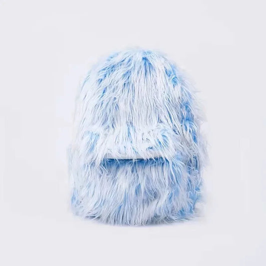 KOOPER™ Ice Blue & Pink Faux Fur Backpack – Kawaii Fluffy School & Travel Bag