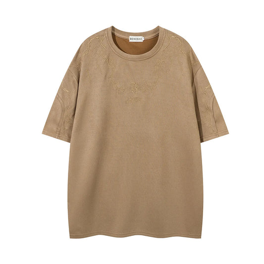 KOOPER™ Black Thorn Embroidered Suede Tee – American Retro Vintage Style