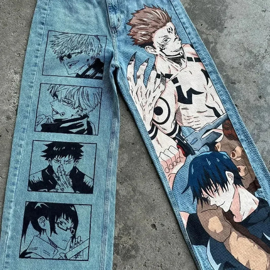 KOOPER™ Y2K Baggy Anime Jeans – Harajuku Vintage Wide-Leg Streetwear