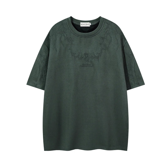 KOOPER™ Black Thorn Embroidered Suede Tee – American Retro Vintage Style
