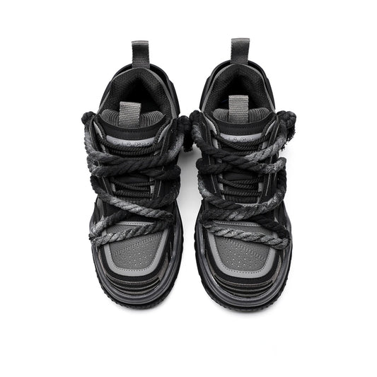 KOOPER™ Carbon Y2K Black Punk Skate Sneakers – Unisex Cowhide & Polyester Streetwear