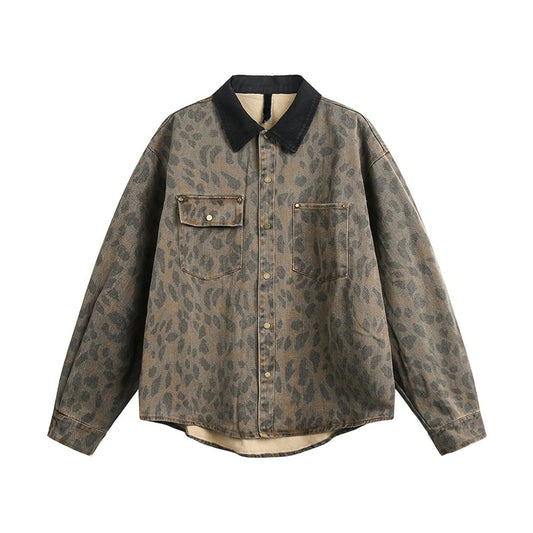 KOOPER™ Oversized Leopard Print Cargo Shirt – Vintage Hip Hop Streetwear