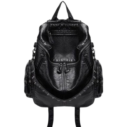 KOOPER™ Sheepskin Rivet Backpack – Korean Style Large-Capacity Leather Bookbag