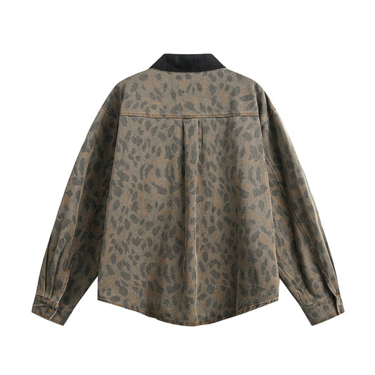 KOOPER™ Oversized Leopard Print Cargo Shirt – Vintage Hip Hop Streetwear