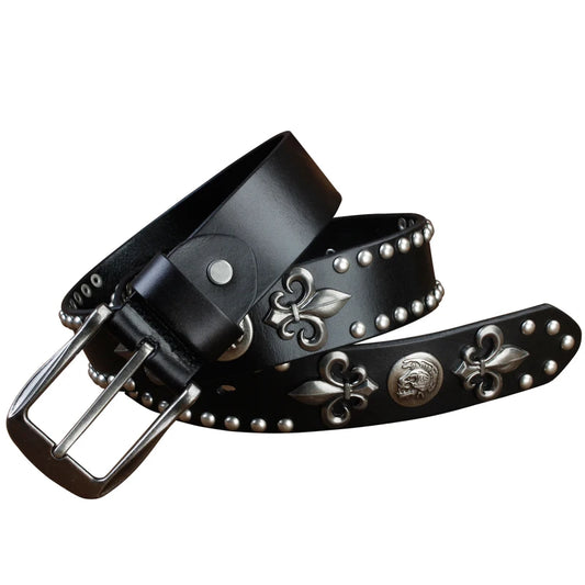 KOOPER™ Punk Rivet Leather Belt – 100% Genuine Cowskin for Men