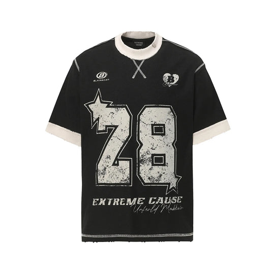 KOOPER™ White Letter Print Tee – Washed Vintage Loose-Fit Summer 2025
