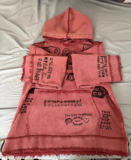KOOPER™ Washed Vintage Abstract Hoodie – Oversized High Street Y2K Pullover