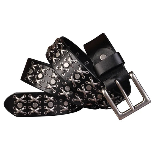 KOOPER™ 3.8CM Genuine Leather Rivet Belt – Vintage Cowboy Punk Style