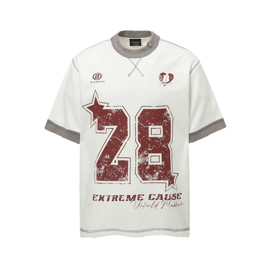 KOOPER™ White Letter Print Tee – Washed Vintage Loose-Fit Summer 2025