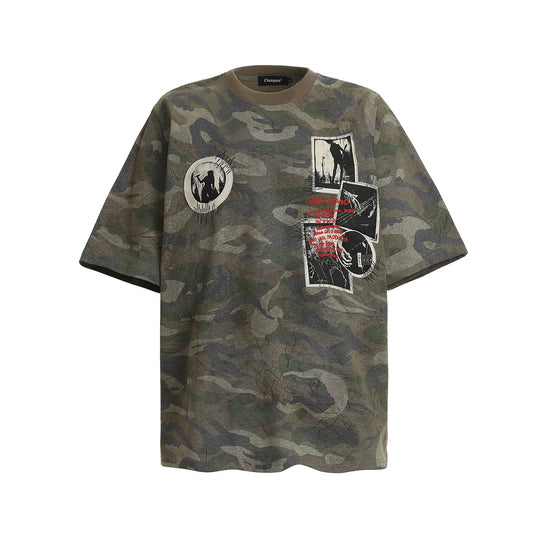 KOOPER™ Camouflage Cargo T-Shirt – High Street Tactical Vintage Tee for Men