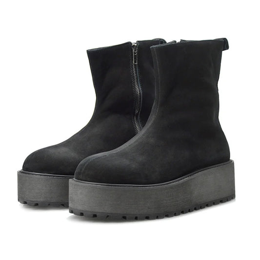 KOOPER™ Vantage Handmade Luxury Leather Chunky Sole Boots – Custom Retro Zipper Design