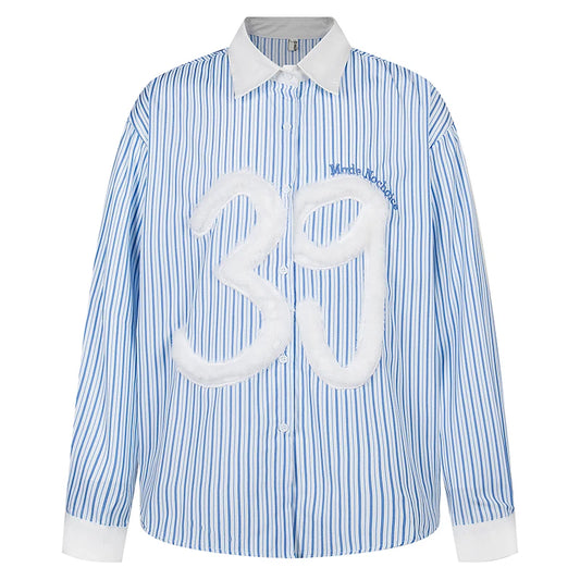 KOOPER™ Oversized Striped Shirt – Unisex Streetwear Patchwork Design