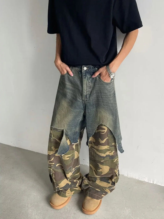 KOOPER™ Retro American Camouflage Detachable Jeans – Vintage Unisex Streetwear