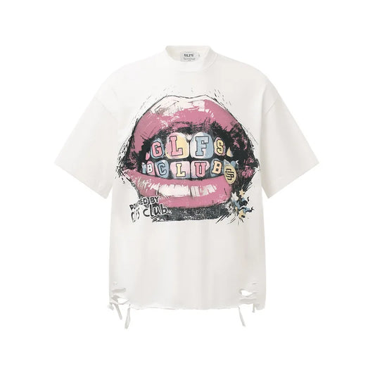 KOOPER™ Ripped Graffiti Y2K Tee – High Street Painted Loose-Fit T-Shirt