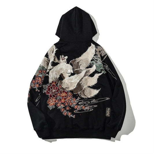 KOOPER™ Nine-Tailed Fox Vintage Hoodie – Y2K Harajuku Streetwear Pullover