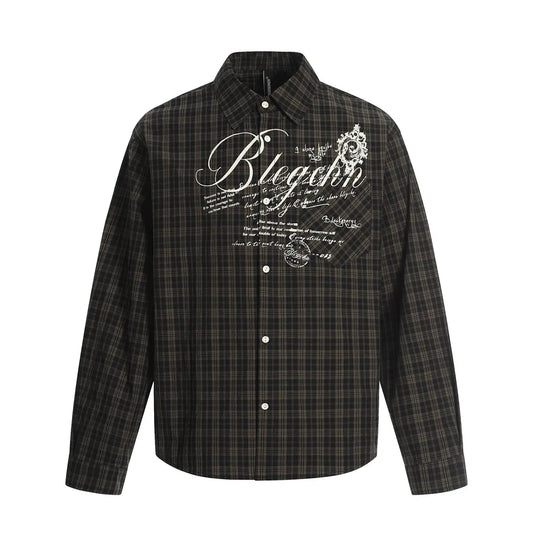 KOOPER™ Retro Plaid Letter Print Shirt – High Street Autumn Cotton