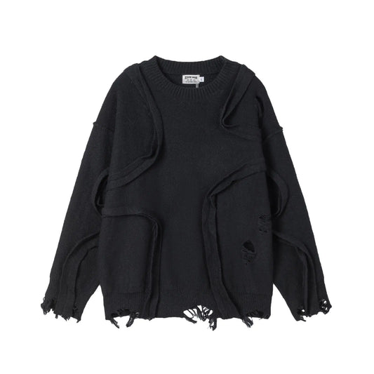 KOOPER™ Luxury Vintage Ripped Patchwork Sweater – Unisex Irregular Knit Pullover