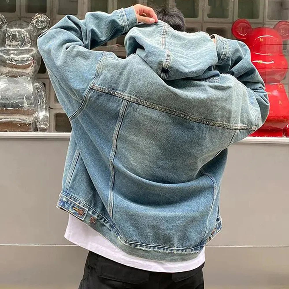 KOOPER™ Washed Denim Hoodie – Unisex Retro Streetwear Sweatshirt