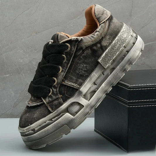 KOOPER™ Retro Washed Denim Board Shoes – Unisex Canvas Sports & Casual Sneakers
