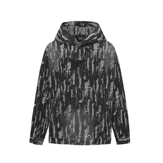 KOOPER™ Ripped Denim Hoodie – American Letter Embroidery High Street Unisex Sweatshirt