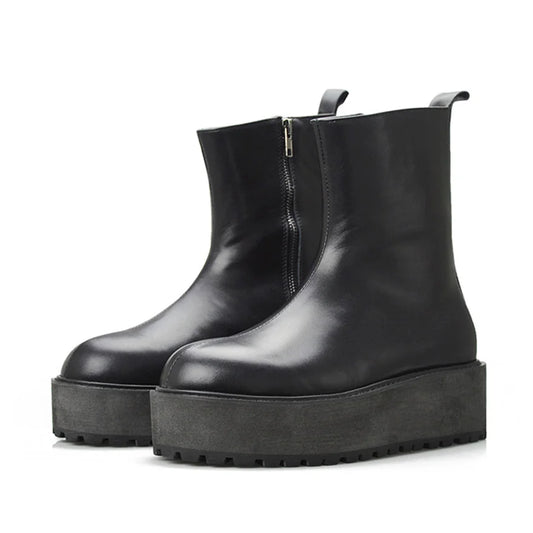 KOOPER™ Vantage Handmade Luxury Leather Chunky Sole Boots – Custom Retro Zipper Design