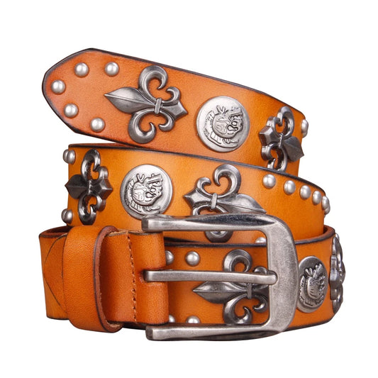 KOOPER™ Punk Rivet Leather Belt – 100% Genuine Cowskin for Men