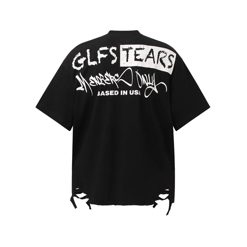 KOOPER™ Ripped Graffiti Y2K Tee – High Street Painted Loose-Fit T-Shirt