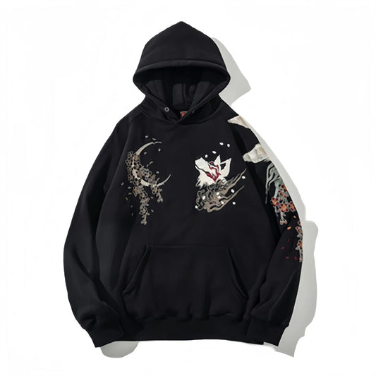 KOOPER™ Nine-Tailed Fox Vintage Hoodie – Y2K Harajuku Streetwear Pullover