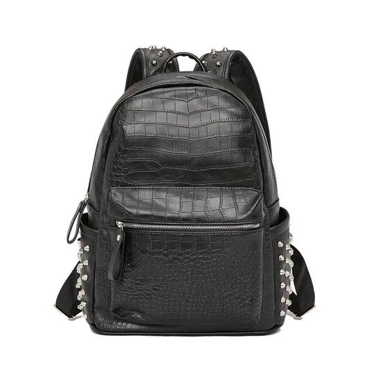 KOOPER™ Alligator Embossed Rivet Backpack – Luxury Unisex Laptop & School Bag