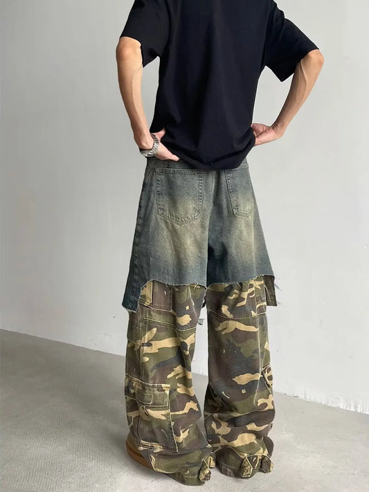 KOOPER™ Retro American Camouflage Detachable Jeans – Vintage Unisex Streetwear