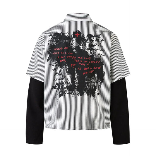 KOOPER™ Retro American Striped Shirt – Abstract Pattern Long Sleeve Streetwear