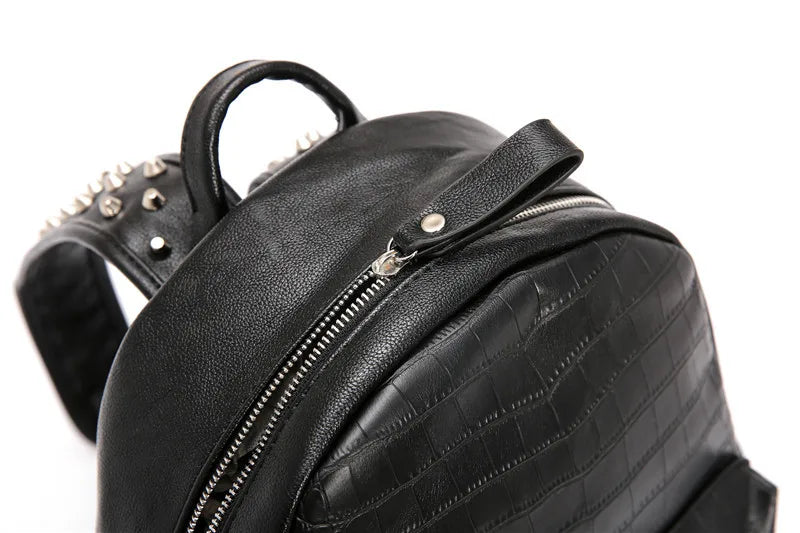 KOOPER™ Alligator Embossed Rivet Backpack – Luxury Unisex Laptop & School Bag