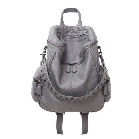 KOOPER™ Sheepskin Rivet Backpack – Korean Style Large-Capacity Leather Bookbag