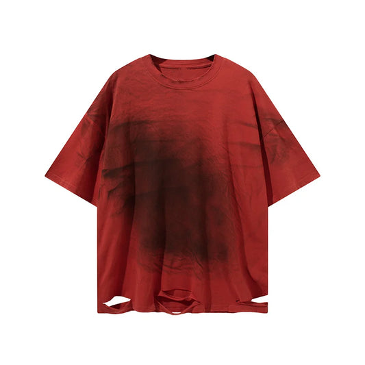 KOOPER™ Tie-Dye Distressed Oversized Tee – Dark Vintage High Street Style