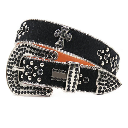 KOOPER™ Y2K Diamond Studded Belt – Unisex Rhinestone Cross Stitch Statement Accessory