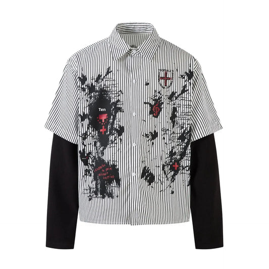 KOOPER™ Retro American Striped Shirt – Abstract Pattern Long Sleeve Streetwear