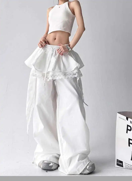 KOOPER™ Y2K Lace Patchwork Cargo Pants – Harajuku Wide Leg Streetwear