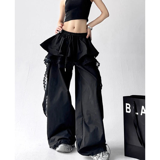 KOOPER™ Y2K Lace Patchwork Cargo Pants – Harajuku Wide Leg Streetwear